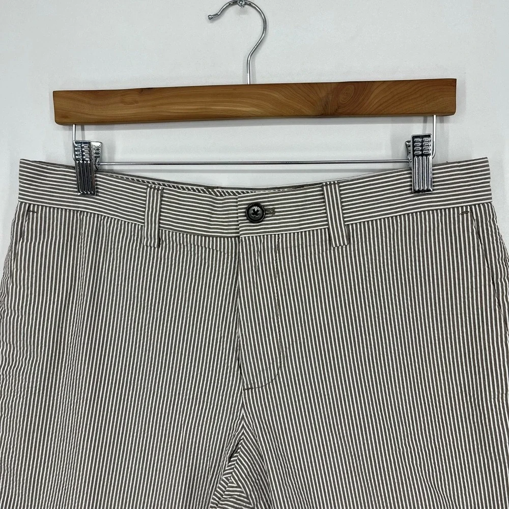 Banana Republic Aiden Short Mens 31 Brown White Striped Seersucker Cotton Slim